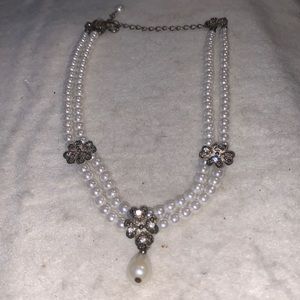 Signed After thoughts Faux Pearl and Crystal Necklace.